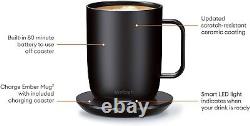 New Ember 2 14 oz Black Temperature Control Smart Heated Mug 80 Minute Battery