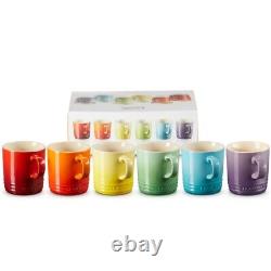 New Le Creuset Rainbow Coffee Mugs Set Of 6 350ml 12oz