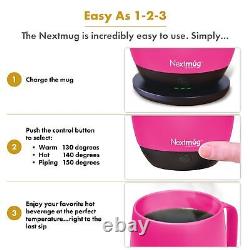 Nextmug Temperature-Controlled, Self-Heating Coffee Mug (True Pink 14 oz.)