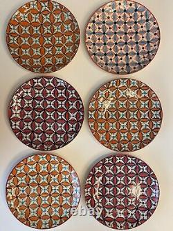 POLS POTTEN (6) Hippy Side Plates Glazed Porcelain Hand painted Geometric