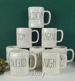 Rae Dunn Artisan Collection by Magenta Mug Lot of 8 White, Black Lettering