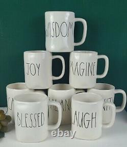 Rae Dunn Artisan Collection by Magenta Mug Lot of 8 White, Black Lettering