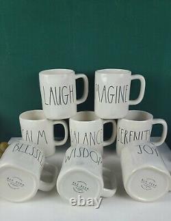 Rae Dunn Artisan Collection by Magenta Mug Lot of 8 White, Black Lettering