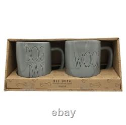 Rae Dunn Ceramic Gray Coffee Mug Gift Set of 2 19.5 oz/579 ml DOG DAD + WOOF NEW