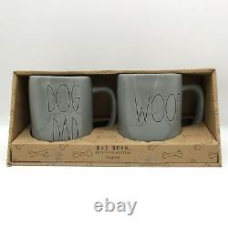 Rae Dunn Ceramic Gray Coffee Mug Gift Set of 2 19.5 oz/579 ml DOG DAD + WOOF NEW