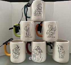 Rae Dunn Disney SNOW WHITE Happy Dopey Doc Grumpy Bashful Sleepy 6 Mug Bundle