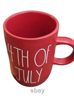 Rae Dunn Patriotic Coffee Cup Mug Red 4th of July With Wood Coaster Lid