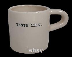 Rae Dunn TASTE LIFE Short Coffee Mug Cup Boutique Typewriter Font Magenta