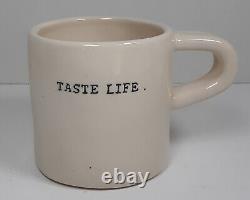 Rae Dunn TASTE LIFE Short Coffee Mug Cup Boutique Typewriter Font Magenta