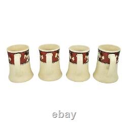 Roseville Creamware Quaker Men 1910s Vintage Pottery Set Of Four Ceramic Mugs