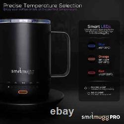 SMRTMUGG Battery Powered Heated Coffee Mug Wireless Charging Large 14oz Black