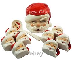 Santa Claus JAMAR MALLORY Cookie Jar Ceramic Punch Bowl Ladle 8 Mugs Christmas