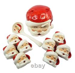 Santa Claus JAMAR MALLORY Cookie Jar Ceramic Punch Bowl Ladle 8 Mugs Christmas