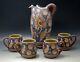 Santucci Deruta Pottery Italy Peacock Feather Pitcher And Mugs Set Vintage