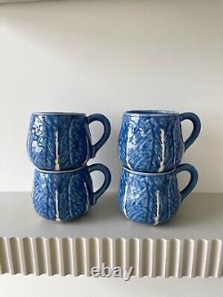 Set of 4 Bordallo Pinheiro Blue Cabbage Mugs Discontinued