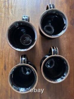 Set of 4 Vintage Miranda Thomas/Simon Pearce Dark Brown Ceramic Coffee Mugs