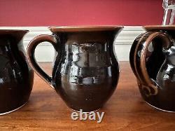 Set of 4 Vintage Miranda Thomas/Simon Pearce Dark Brown Ceramic Coffee Mugs