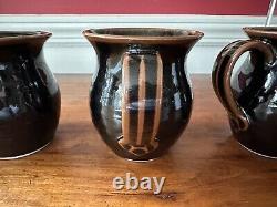 Set of 4 Vintage Miranda Thomas/Simon Pearce Dark Brown Ceramic Coffee Mugs