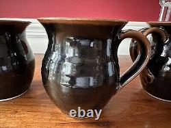 Set of 4 Vintage Miranda Thomas/Simon Pearce Dark Brown Ceramic Coffee Mugs