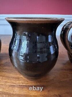 Set of 4 Vintage Miranda Thomas/Simon Pearce Dark Brown Ceramic Coffee Mugs