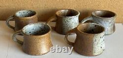 Signed Vintage Stoneware NANCY SHEA'76 HAND THROWN Studio Pottery Set Of 5 MUGS