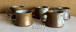 Signed Vintage Stoneware NANCY SHEA'76 HAND THROWN Studio Pottery Set Of 5 MUGS