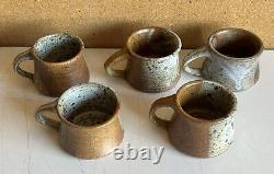 Signed Vintage Stoneware NANCY SHEA'76 HAND THROWN Studio Pottery Set Of 5 MUGS