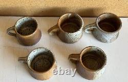 Signed Vintage Stoneware NANCY SHEA'76 HAND THROWN Studio Pottery Set Of 5 MUGS