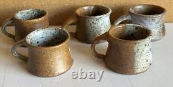 Signed Vintage Stoneware NANCY SHEA'76 HAND THROWN Studio Pottery Set Of 5 MUGS