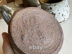 Signed Vintage Stoneware NANCY SHEA'76 HAND THROWN Studio Pottery Set Of 5 MUGS