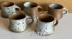 Signed Vintage Stoneware NANCY SHEA'76 HAND THROWN Studio Pottery Set Of 5 MUGS