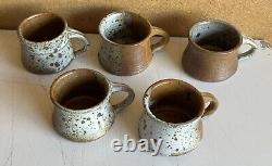 Signed Vintage Stoneware NANCY SHEA'76 HAND THROWN Studio Pottery Set Of 5 MUGS