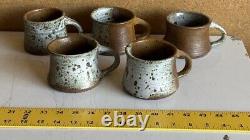 Signed Vintage Stoneware NANCY SHEA'76 HAND THROWN Studio Pottery Set Of 5 MUGS