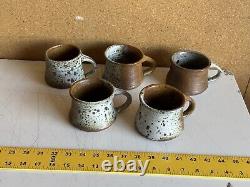 Signed Vintage Stoneware NANCY SHEA'76 HAND THROWN Studio Pottery Set Of 5 MUGS