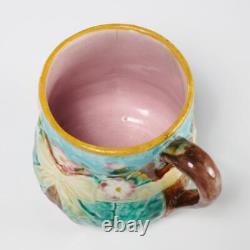 Simon Fielding Antique Majolica Pottery Stokes on Trent Bow Pink Flower Leaf Mug