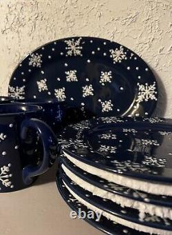 Snowflake Dinnerware Set Ceramic Heavyweight- 4 Cups, 4 Plates And 1 Platter