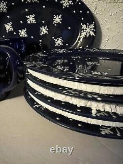 Snowflake Dinnerware Set Ceramic Heavyweight- 4 Cups, 4 Plates And 1 Platter