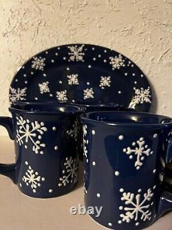 Snowflake Dinnerware Set Ceramic Heavyweight- 4 Cups, 4 Plates And 1 Platter