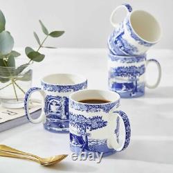 Spode Blue Italian Mugs, Set of 4, Fine Porcelain, 16 oz