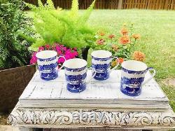 Spode Blue Italian Mugs, Set of 4, Fine Porcelain, 16 oz