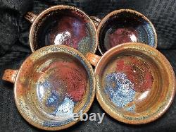 Studio Art Thrown Pottery Wheel Stoneware Glazed Artisan Big Mugs Browns