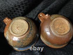 Studio Art Thrown Pottery Wheel Stoneware Glazed Artisan Big Mugs Browns