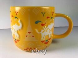 Thailand Starbucks Coffee Mug Songkran Festival 2016 Yellow Embosed Elephants