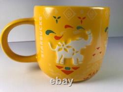 Thailand Starbucks Coffee Mug Songkran Festival 2016 Yellow Embosed Elephants