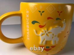 Thailand Starbucks Coffee Mug Songkran Festival 2016 Yellow Embosed Elephants