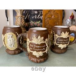 Three Villeroy & Boch Mettlach Ceramic Mugs #1028 Brown