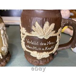 Three Villeroy & Boch Mettlach Ceramic Mugs #1028 Brown