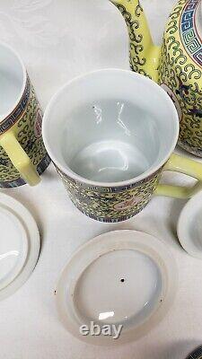 Traditional Chinese Jingdezhen Ceramic 300ml Tea Cups With Lid Teapot 6 Pieces