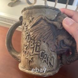 Vintage 71 Rumph Republican Elephant Head Mug With Tied Up Donkey Inside Rare