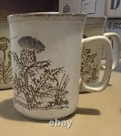 Vintage Dunoon Ceramics Stoneware Mugs Set of 6 Flowers Made In Scotland